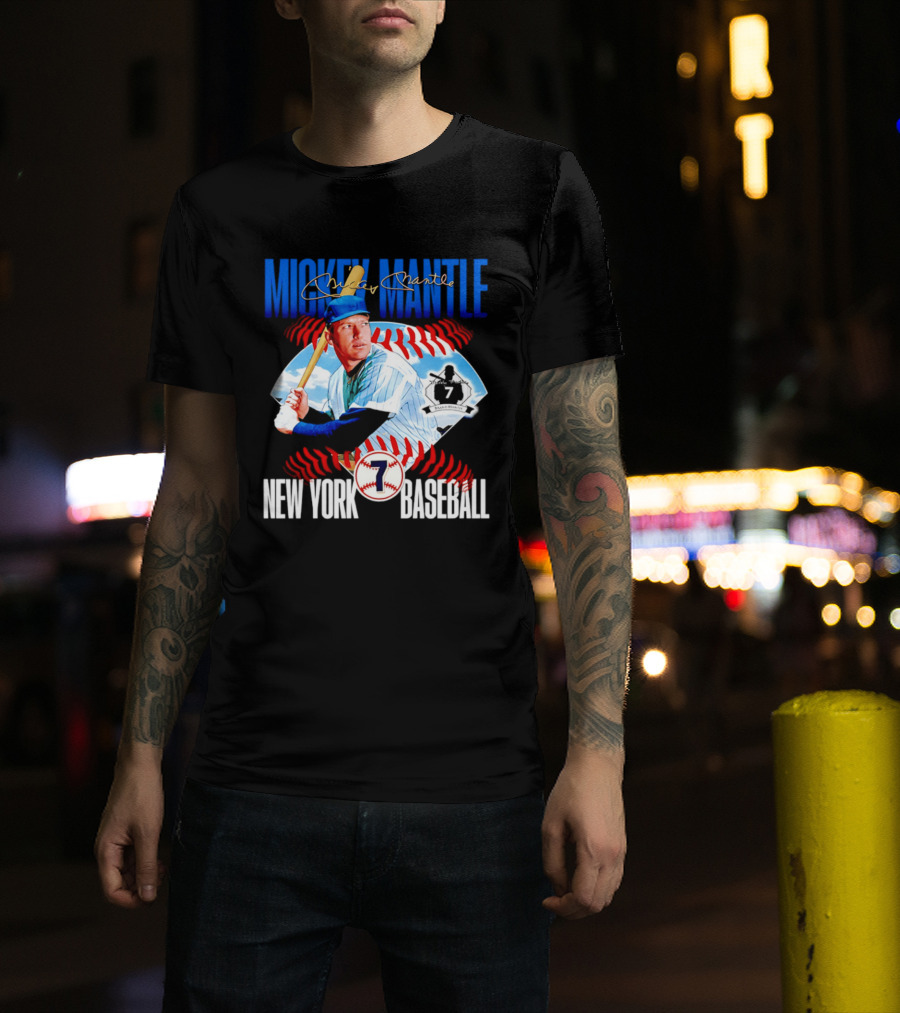 Mickey Mantle New York Baseball 7 Laces T-Shirt