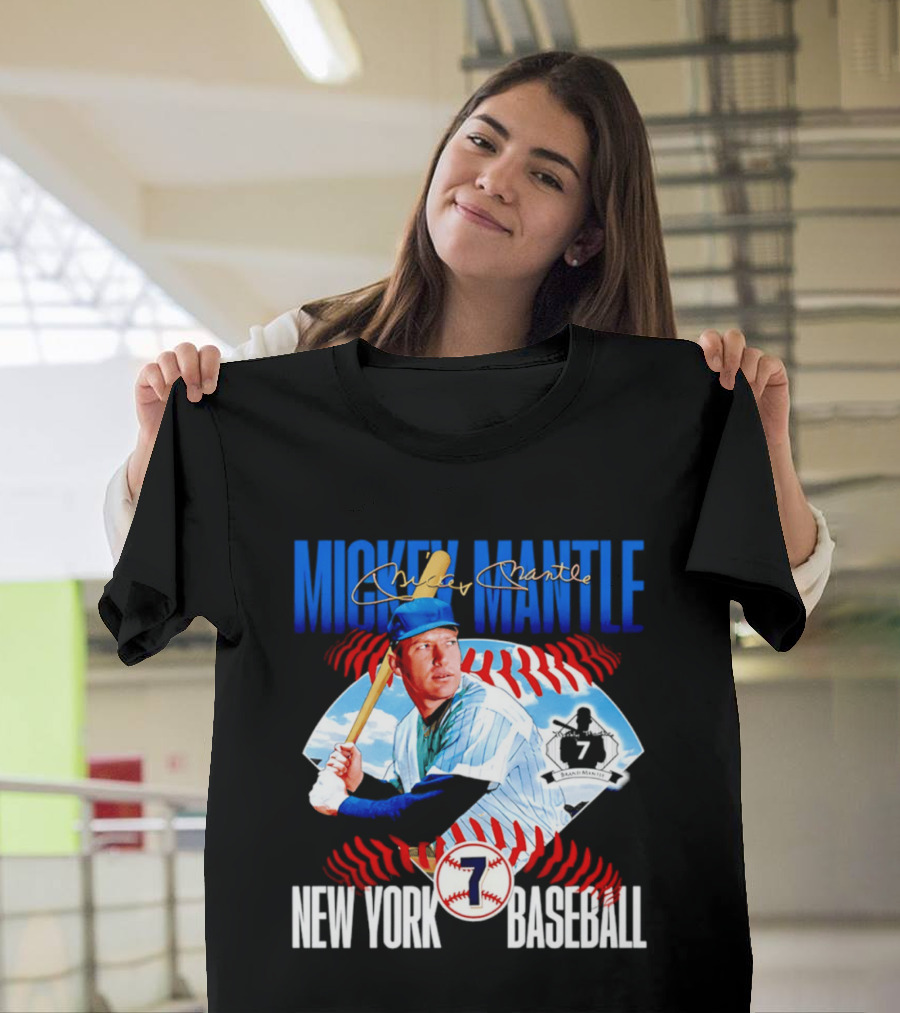 Mickey Mantle New York Baseball 7 Laces T-Shirt