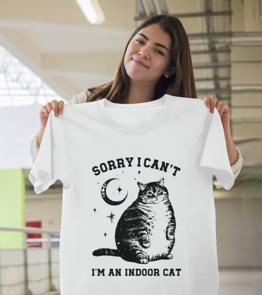 Sorry I Can't I'm An Indoor Cat Moon And Stars Fat Cat T-Shirt