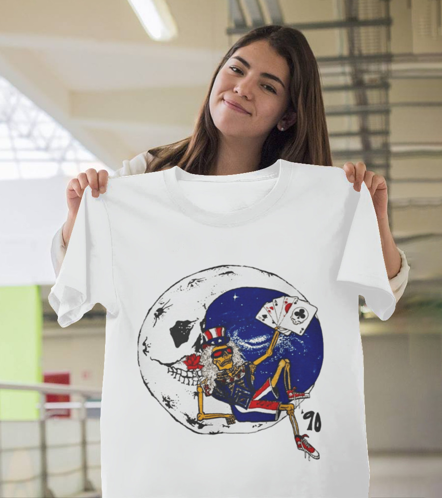 Grateful Dead 1990 Rare Uncle Sam Skeleton Moon Playing Cards T-Shirt