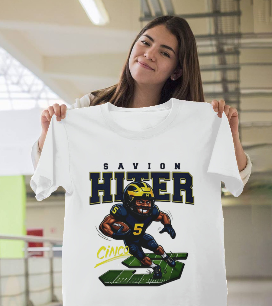 Savion Hiter Number 5 Cinco Valiant Michigan Wolverines Football Cartoon T-Shirt