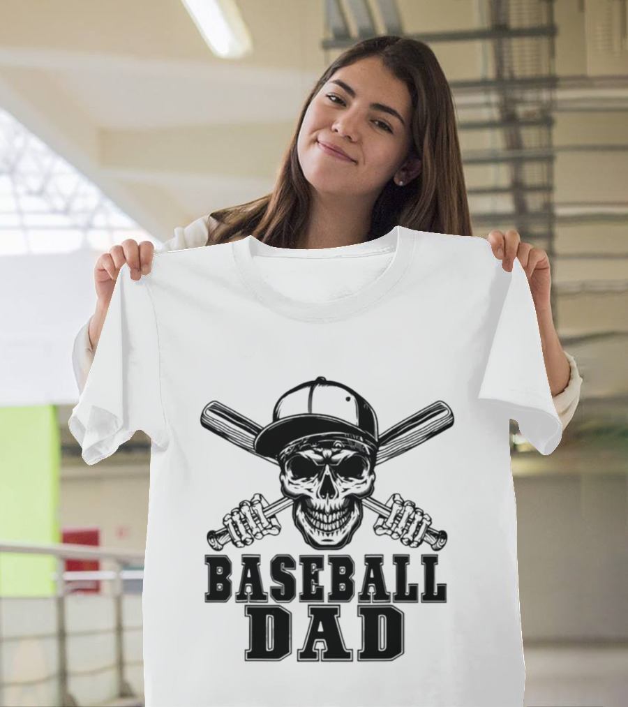 Baseball Dad Skull With Cap And Bats T-Shirt