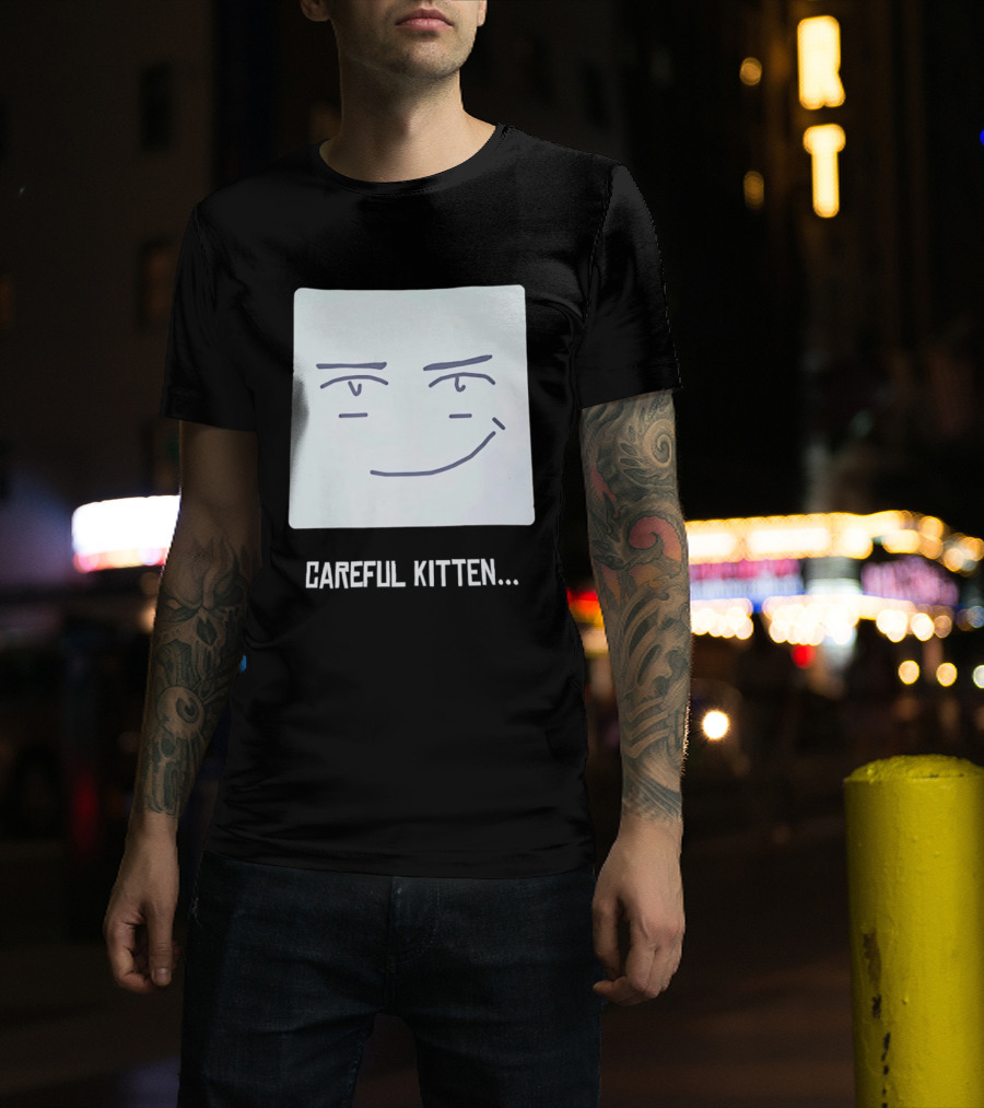 Roblox Man Face Careful Kitten Meme T-Shirt