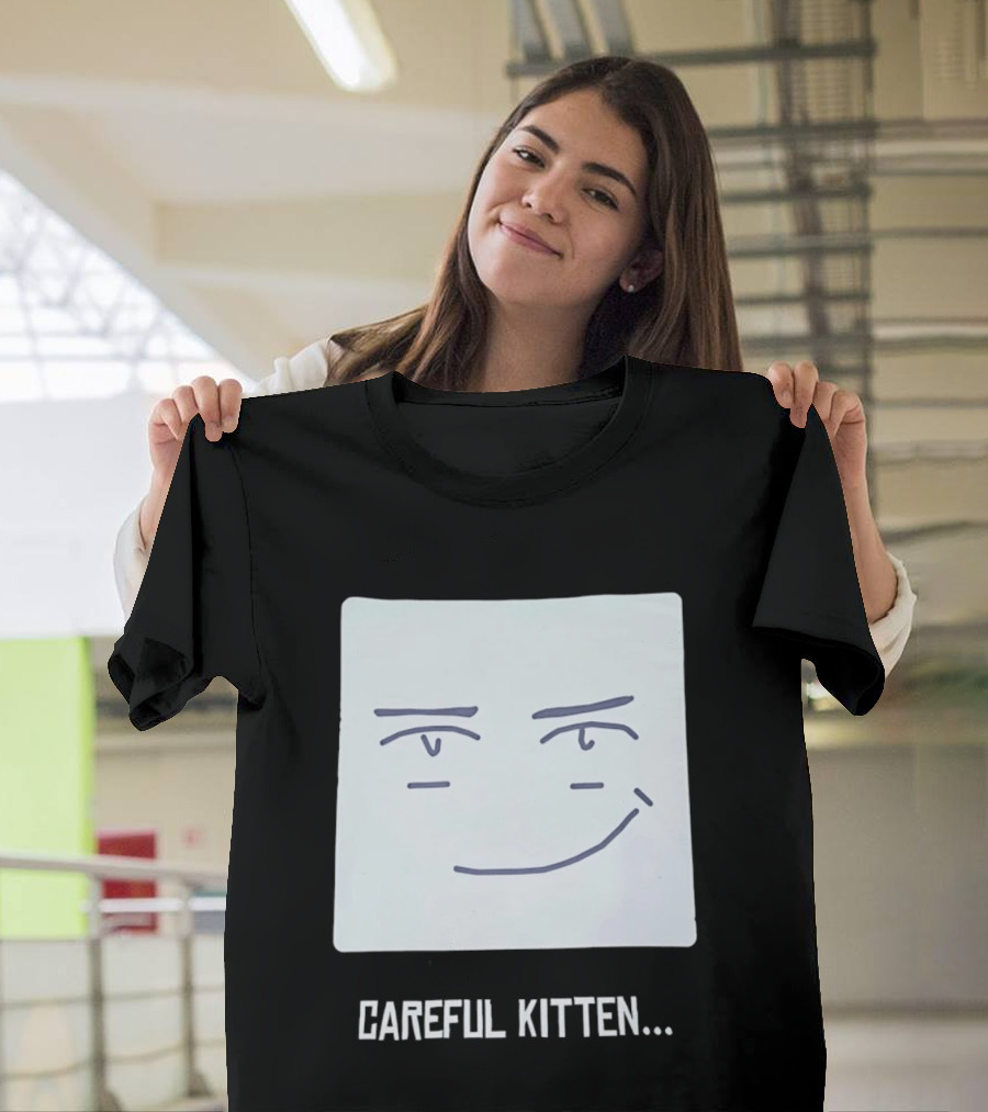 Roblox Man Face Careful Kitten Meme T-Shirt