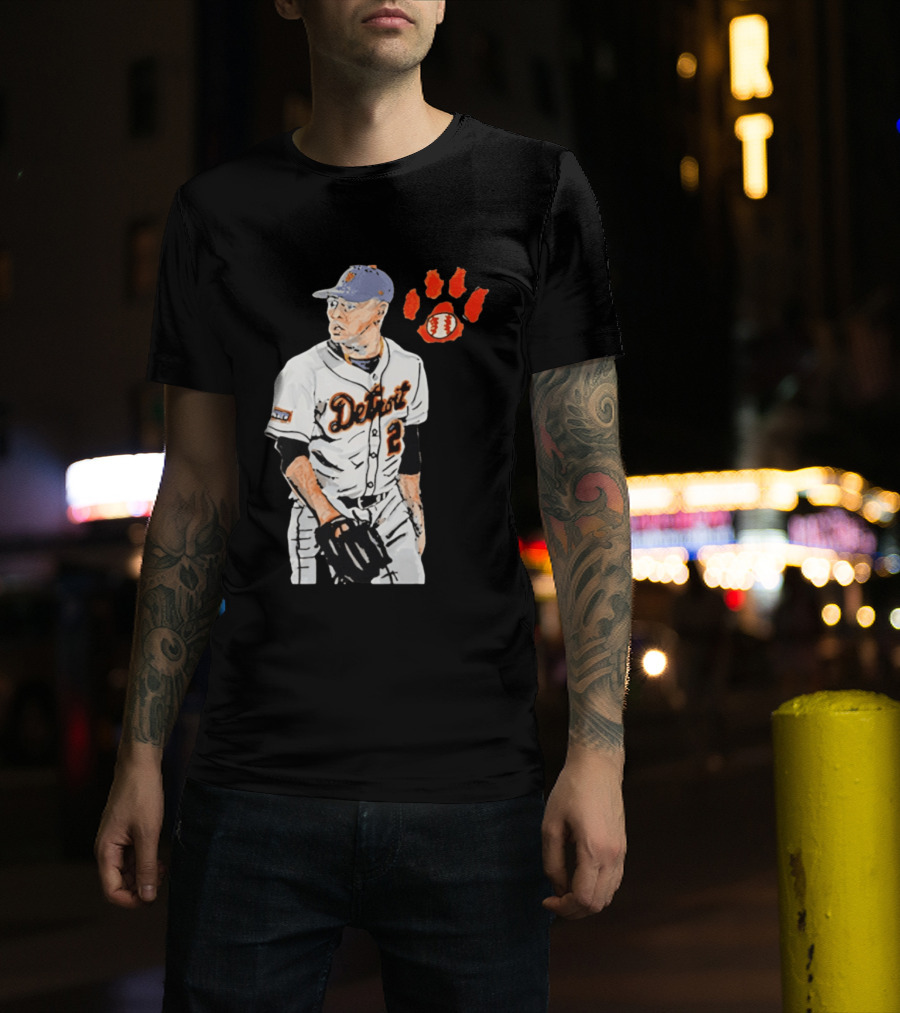 Detroit Tigers Tarik Skubal Baseball Cartoon Character With Paw Print And Baseball T-Shirt
