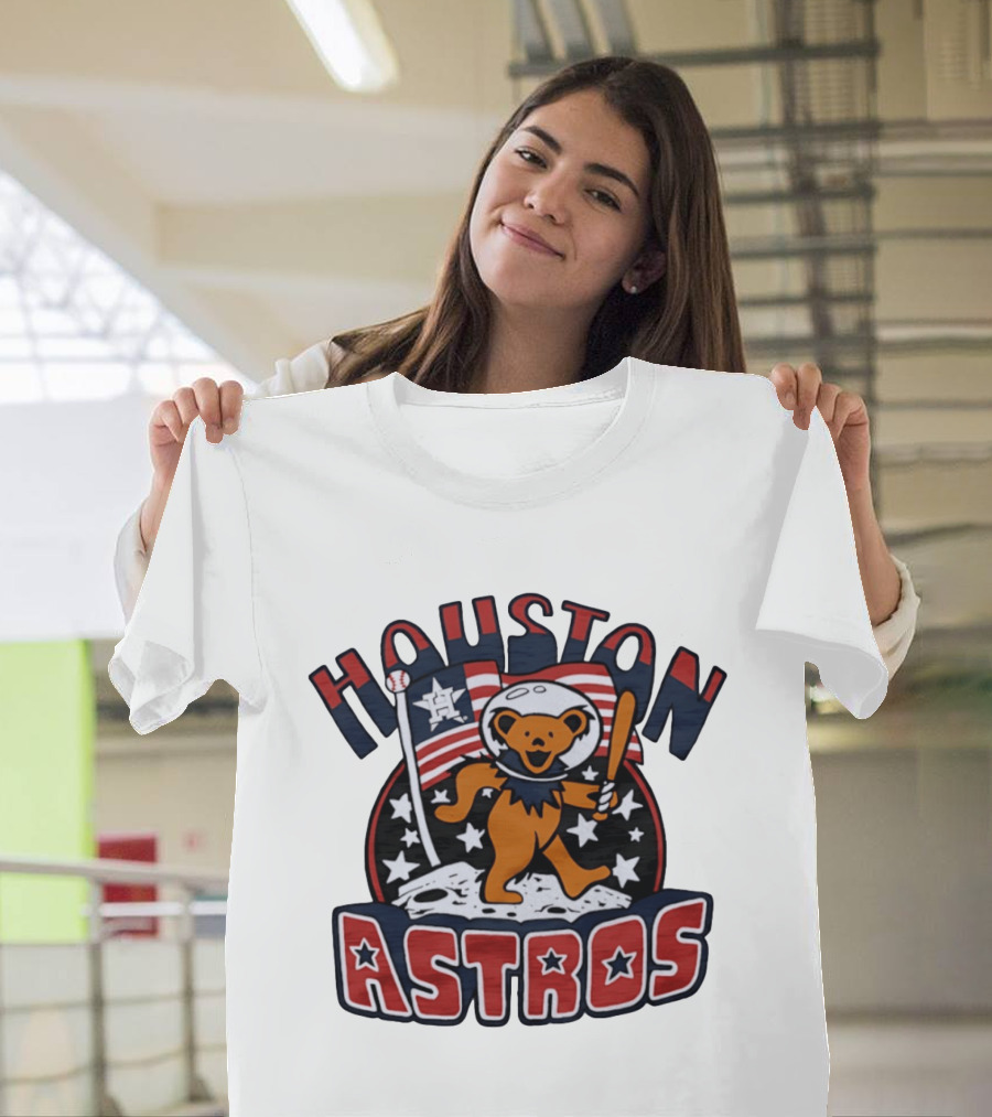 Houston Astros Grateful Dead Dancing Bear Astronaut Moon Scene T-Shirt