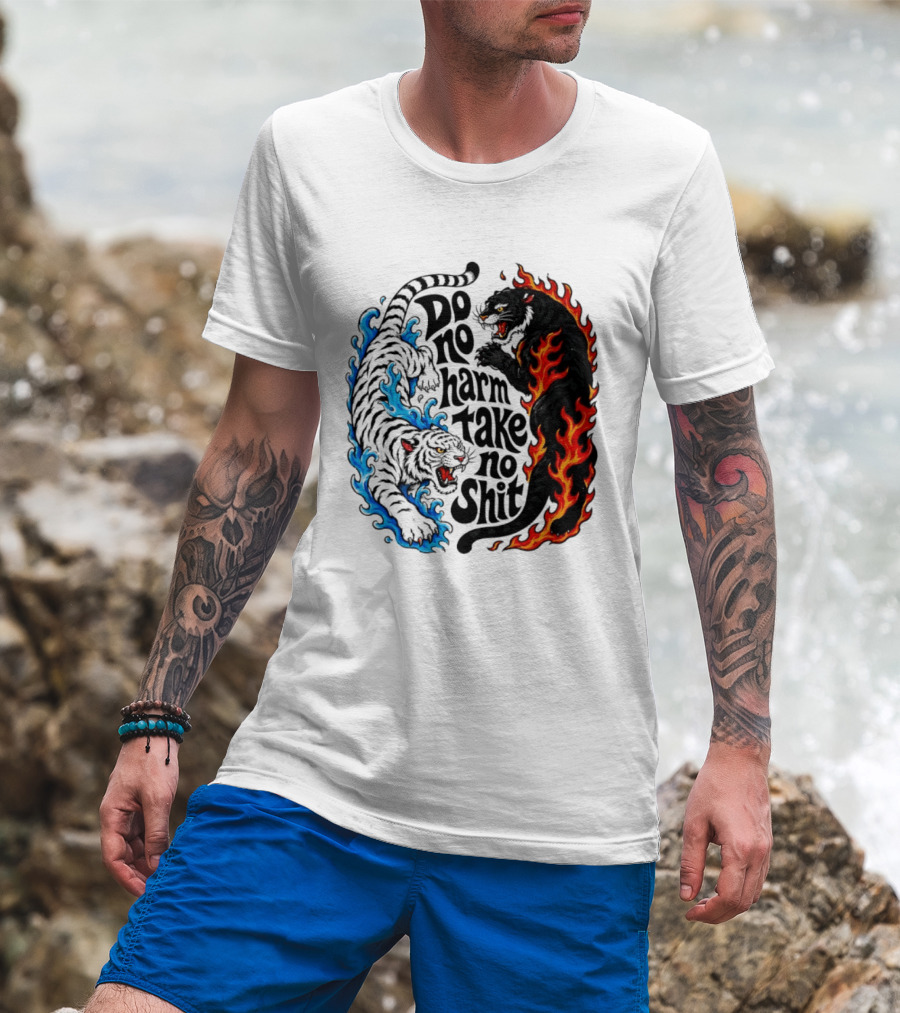 Do No Harm Take No Shit Blue Tiger And Fire Panther T-Shirt
