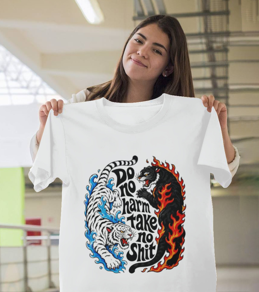 Do No Harm Take No Shit Blue Tiger And Fire Panther T-Shirt