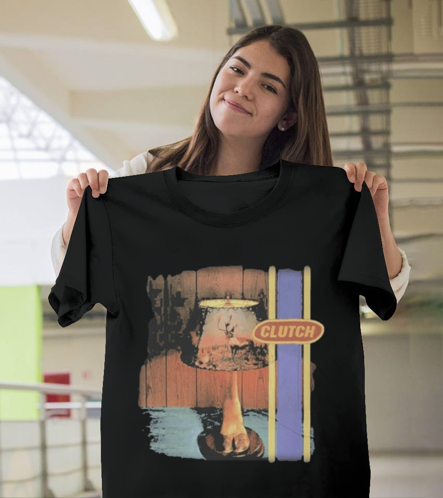 Clutch Transnational Speedway League Lamp Imagery With Deer And Wood Paneling T-Shirt