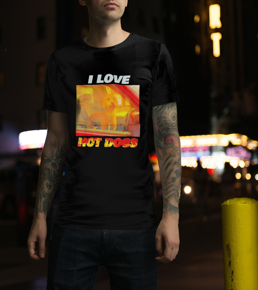 I Love Hot Dogs Poodle In Car T-Shirt