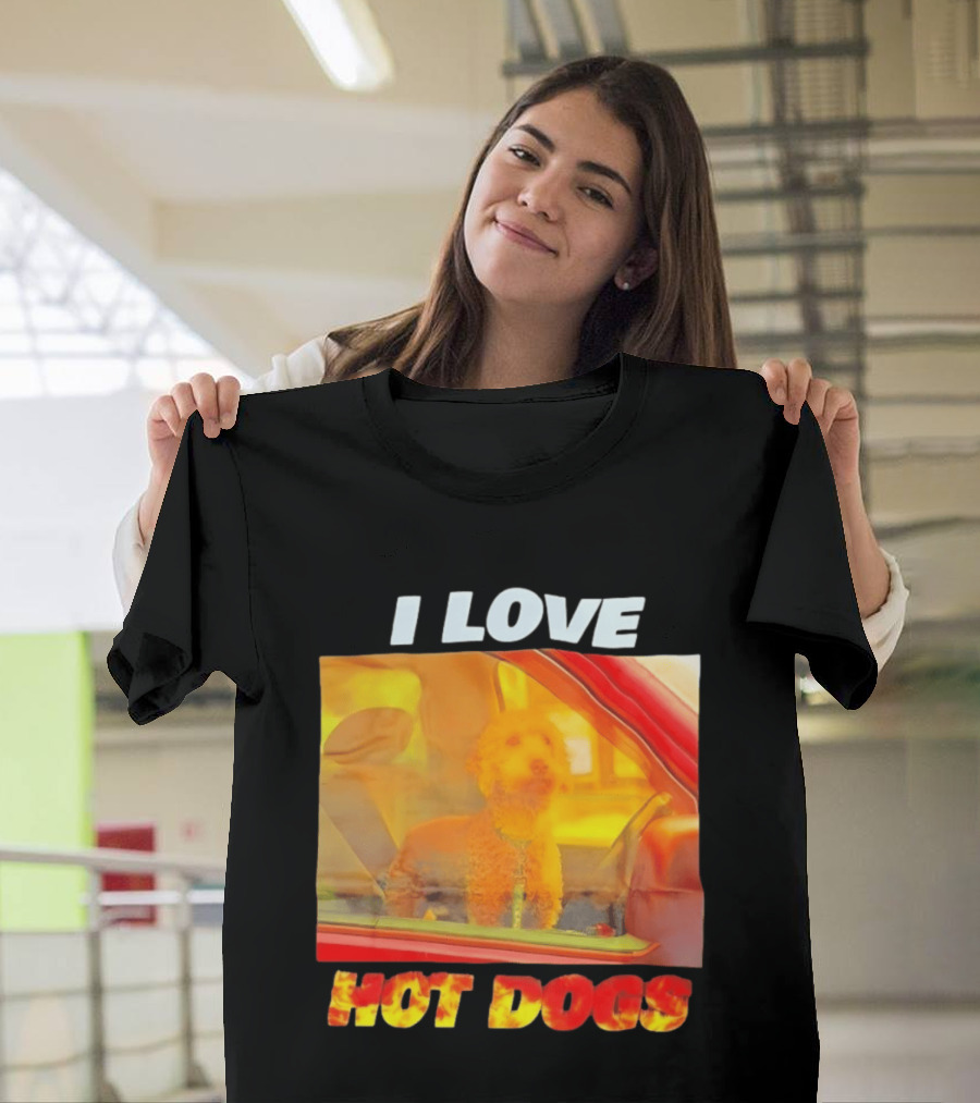 I Love Hot Dogs Poodle In Car T-Shirt