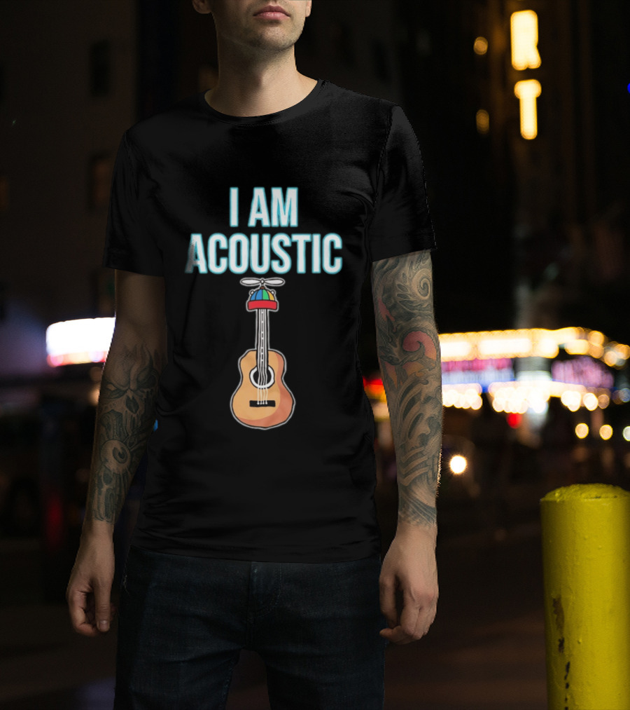 I Am Acoustic Guitar With Beanie Propeller Hat T-Shirt