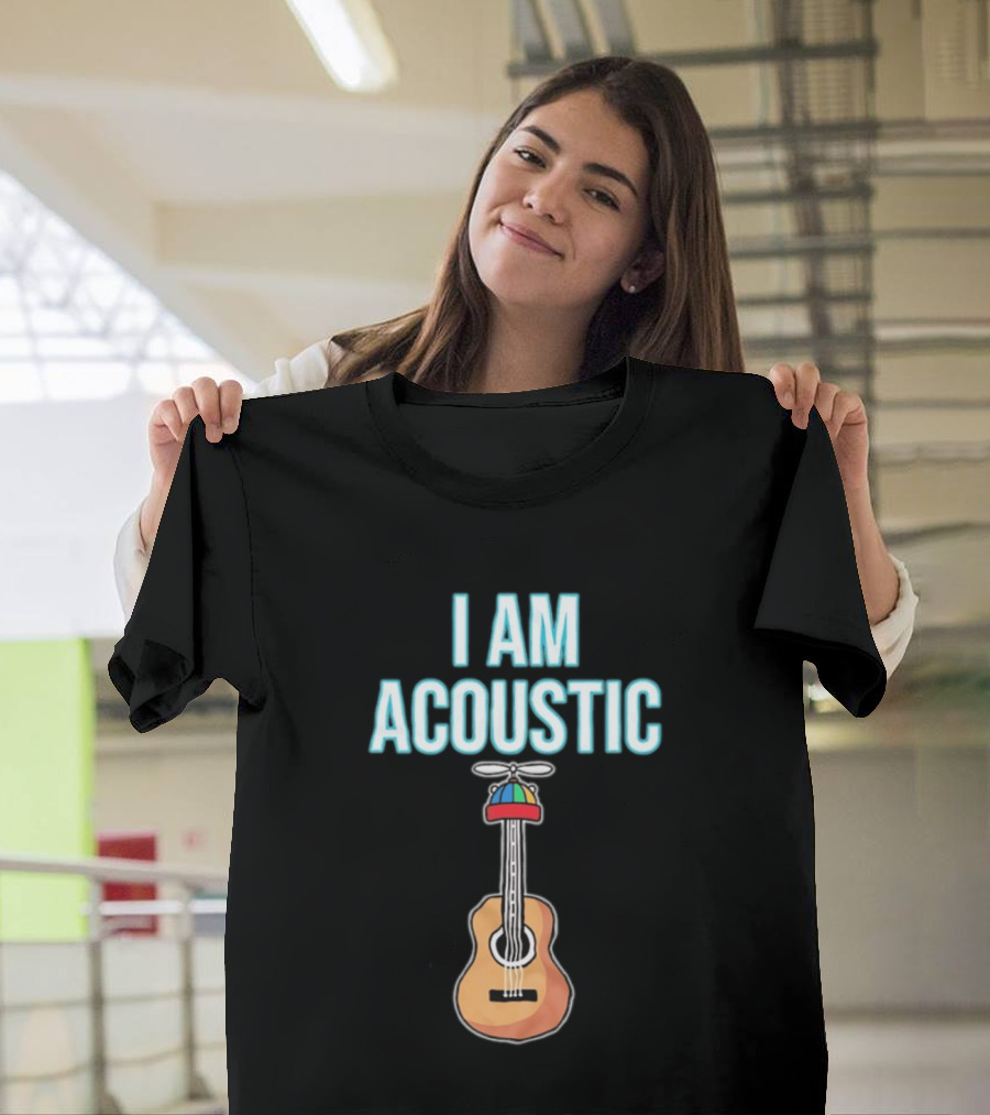 I Am Acoustic Guitar With Beanie Propeller Hat T-Shirt