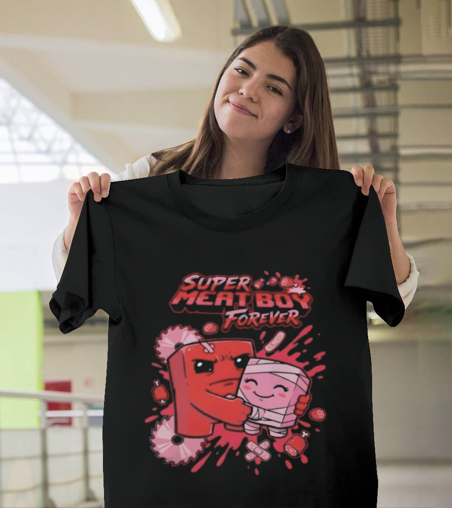 Super Meat Boy Forever Retro Character Hugging T-Shirt