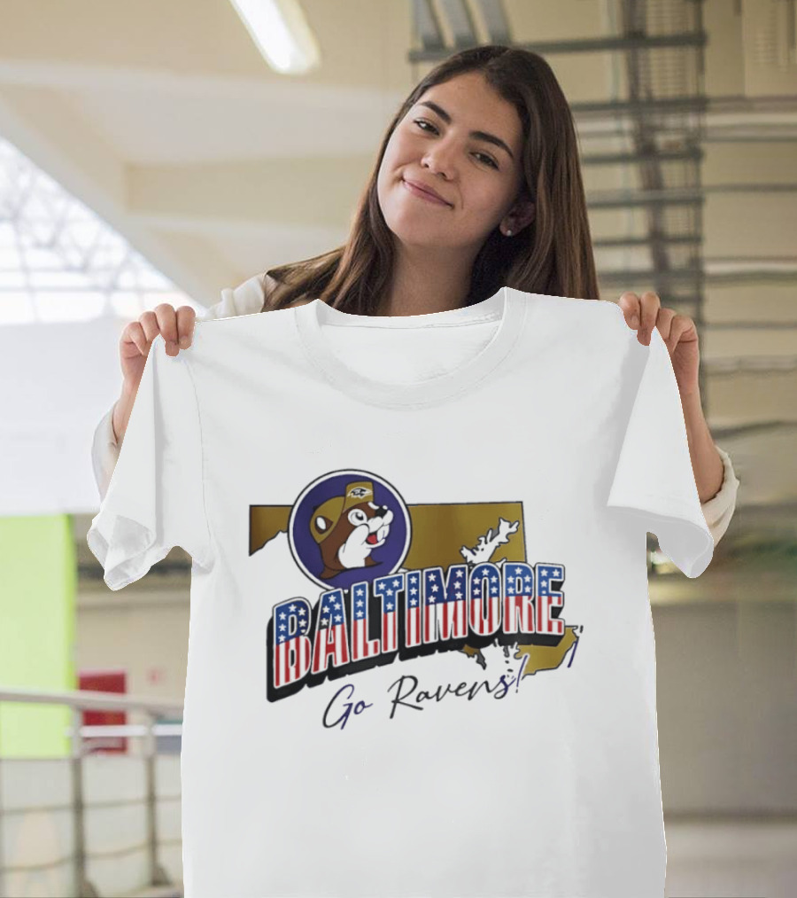 Baltimore Ravens Go Ravens Buc Ee's Patriotic Map Collaboration T-Shirt