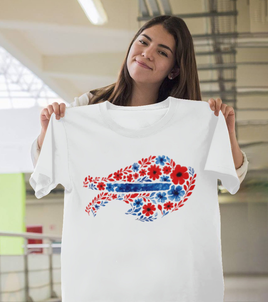Buffalo Bills Floral Team Art Blue And Red Flowers T-Shirt