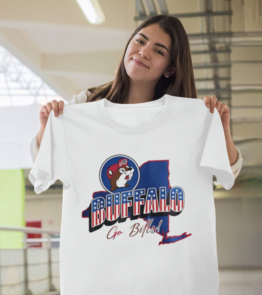 Buffalo Bills Buc Ee's Patriotic Go Bills Map T-Shirt