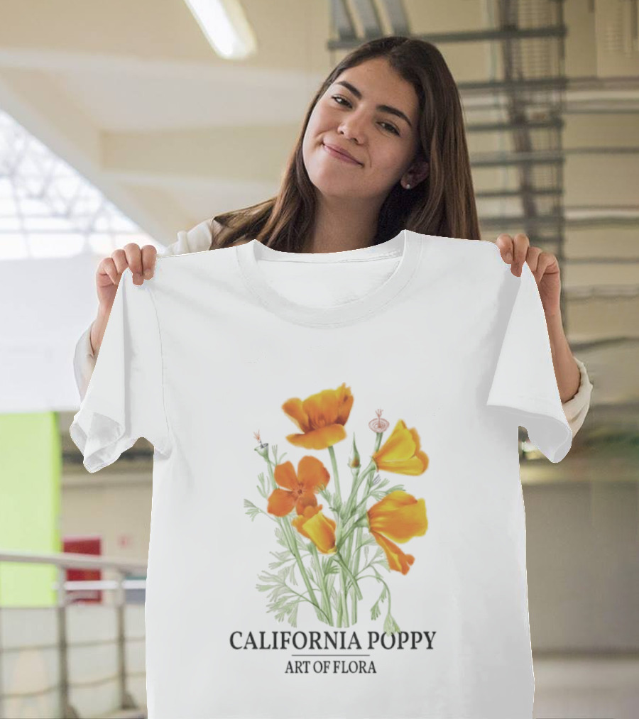 California Poppy Art Of Flora Botanical Nature T-Shirt