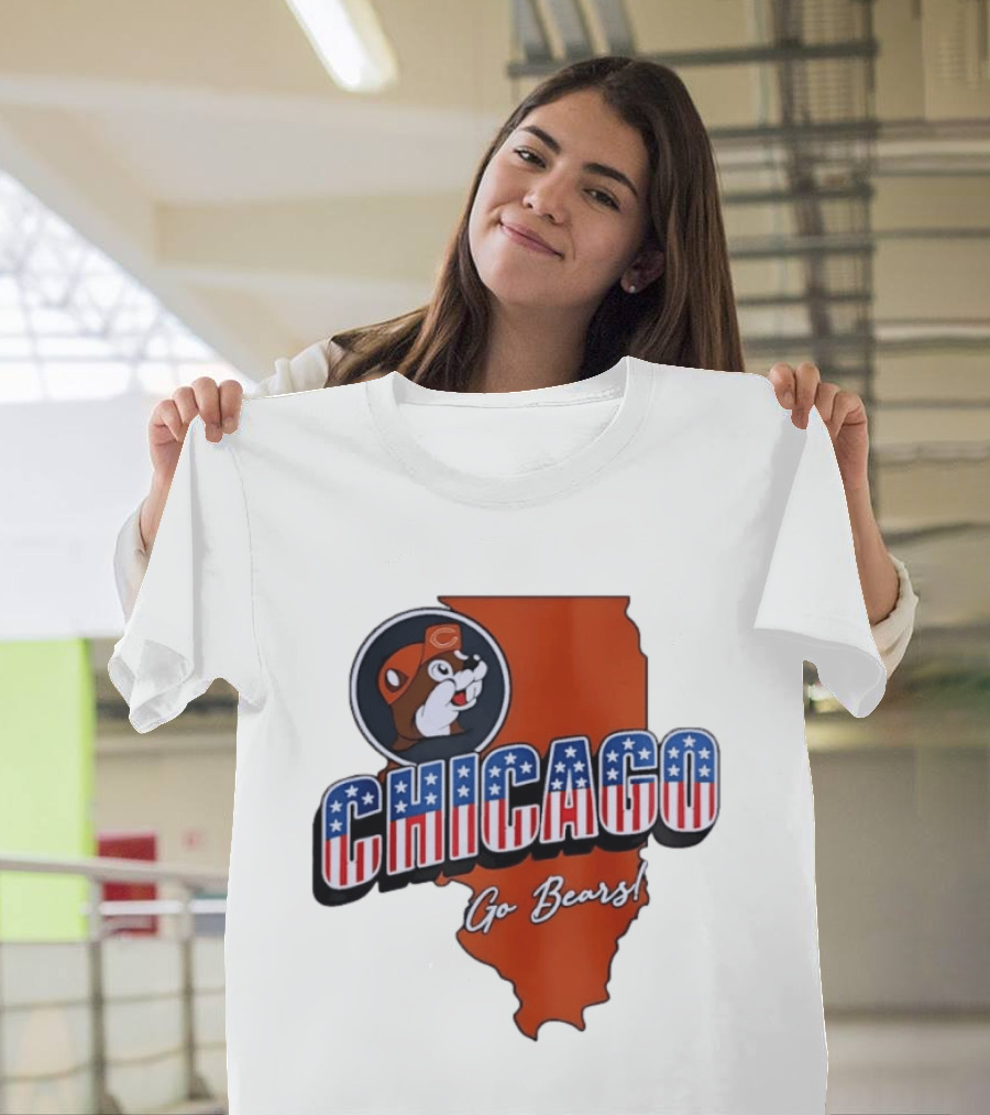 Chicago Bears Buc Ee's Go Bears Patriotic Illinois Map T-Shirt