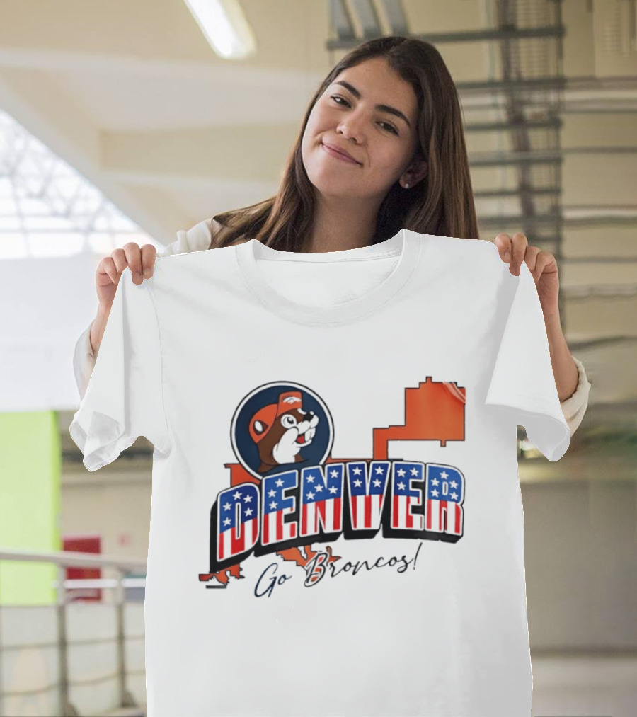 Denver Broncos Buc Ee's Go Broncos Patriotic Map T-Shirt