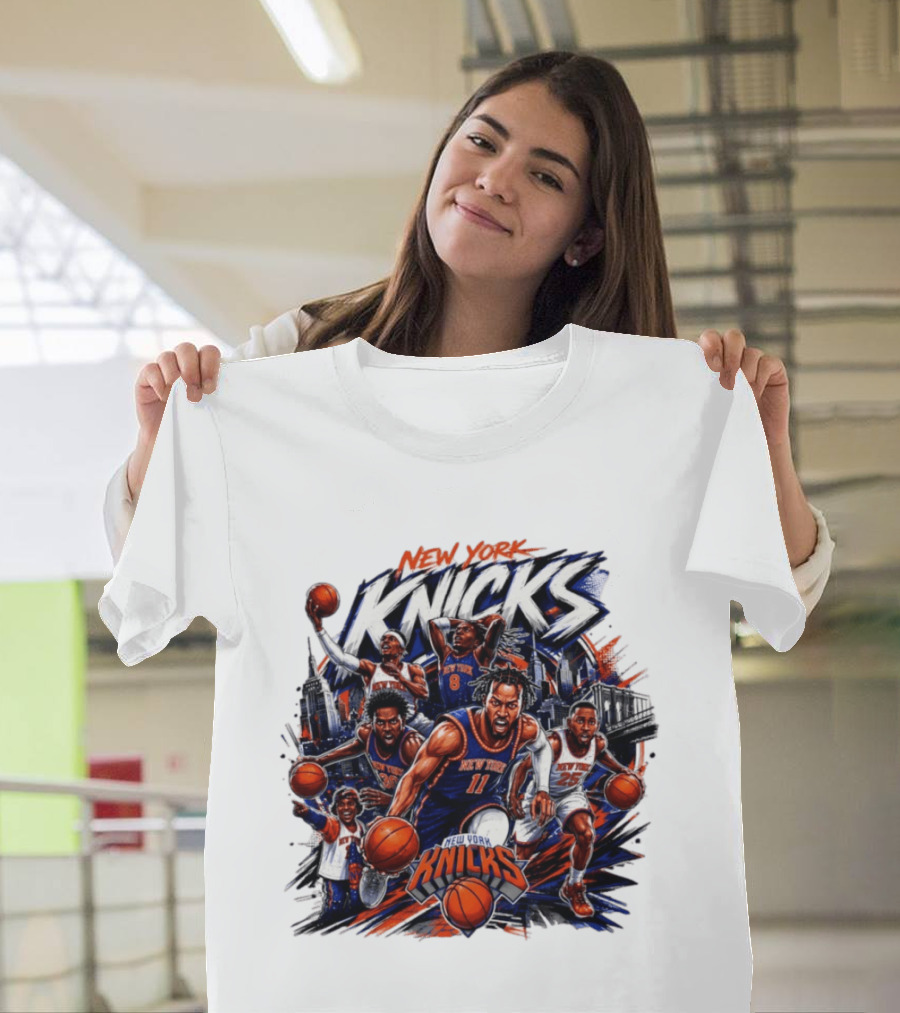 New York Knicks Basketball Team 2026 Skyline Action T-Shirt