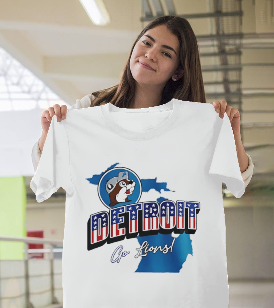 Detroit Lions Buc Ee's Go Lions Patriotic Michigan Map T-Shirt