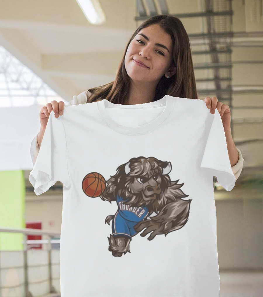 Oklahoma City Thunder Rumble The Bison Basketball Mascot Fun T-Shirt