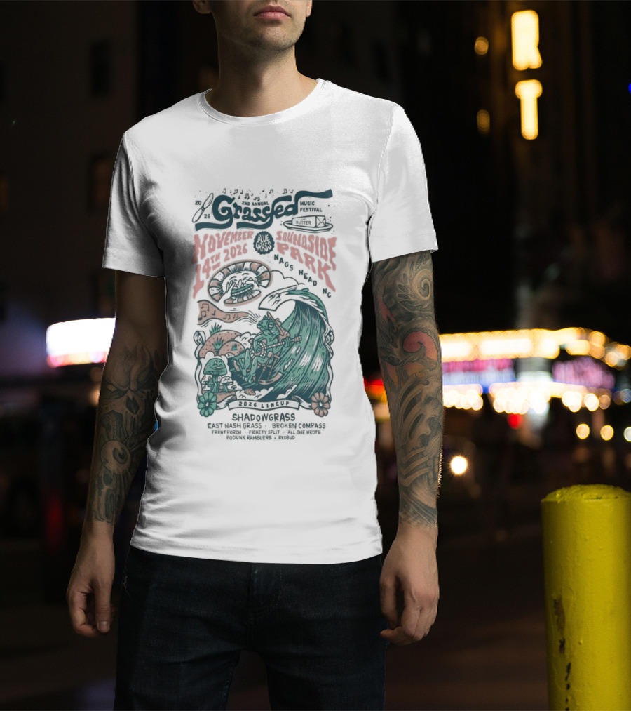 Shadowgrass November 14 2026 Nags Head NC Psychedelic Swirling Mushroom Wave T-Shirt