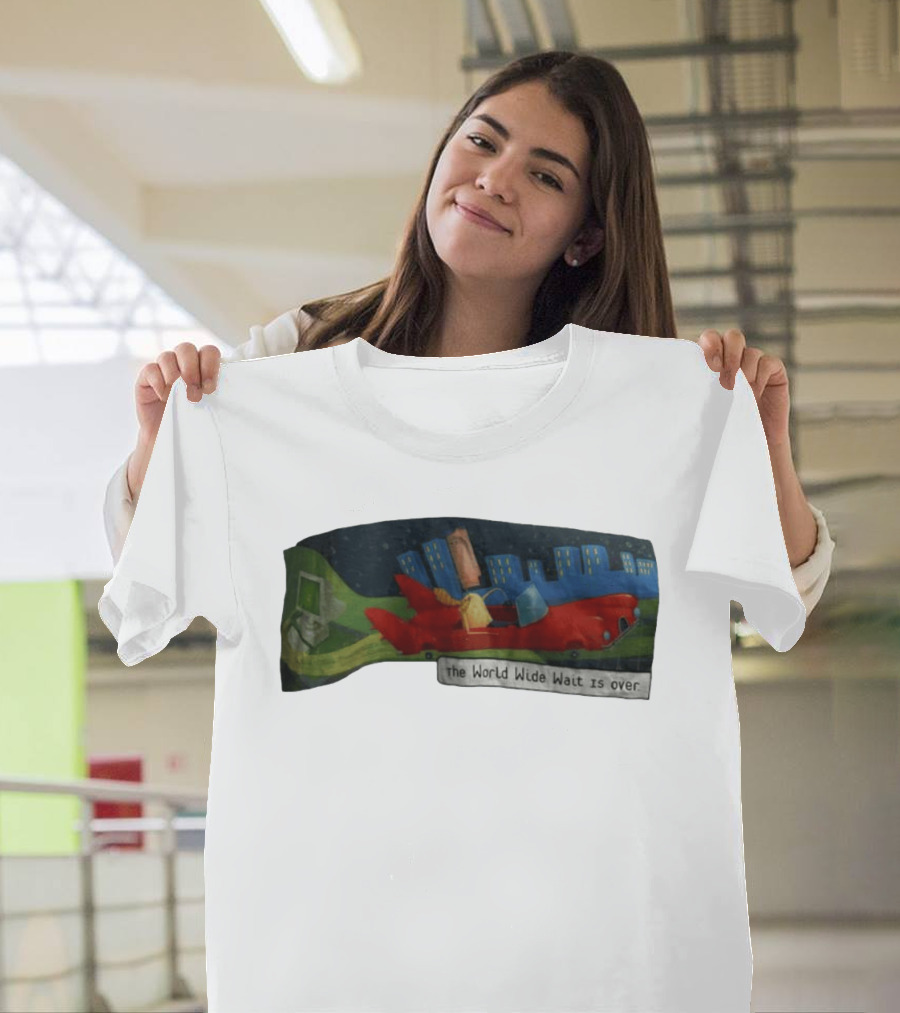 The World Wide Wait Is Over Red Car Cityscape Adventure T-Shirt