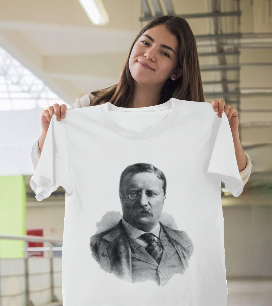 Theodore Roosevelt Engraving President USA Iconic Historical Figure T-Shirt