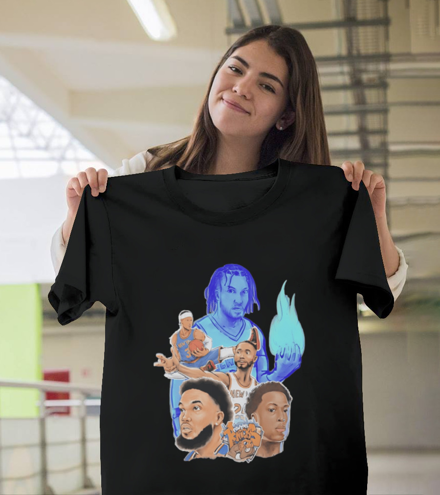 New York Knicks Basketball Stars Collage With Team Logo And Players T-Shirt