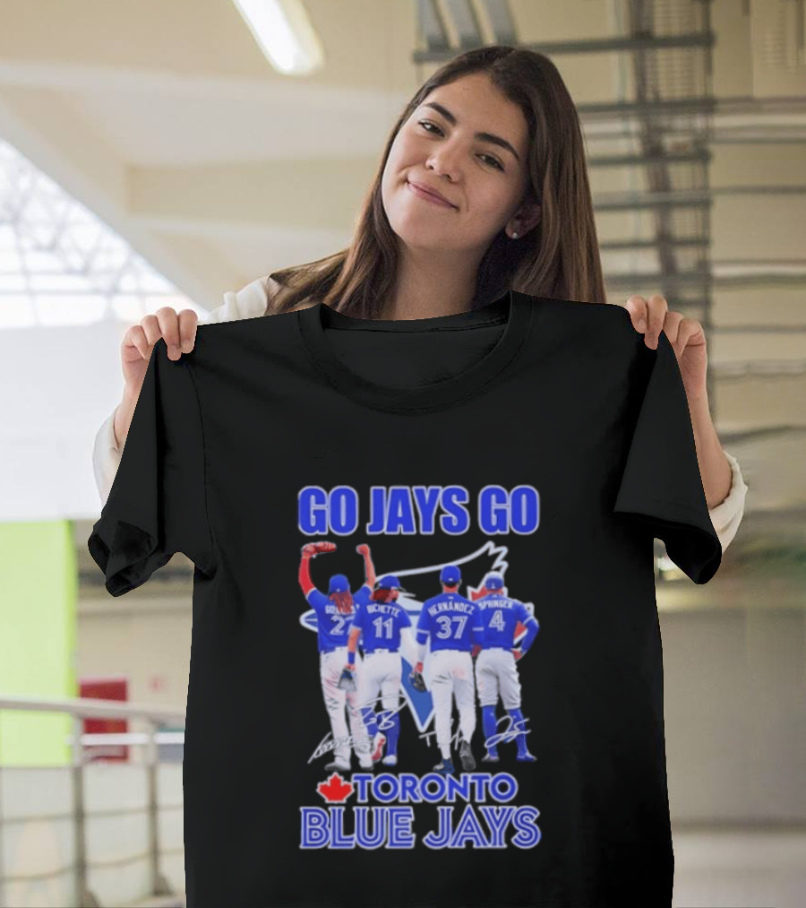 Go Jays Go Toronto Blue Jays Bichette Guerrero Hernandez Springer Autographed Baseball T-Shirt
