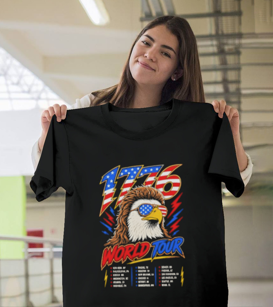 1776 World Tour Bald Eagle Mullet USA Flag Sunglasses T-Shirt