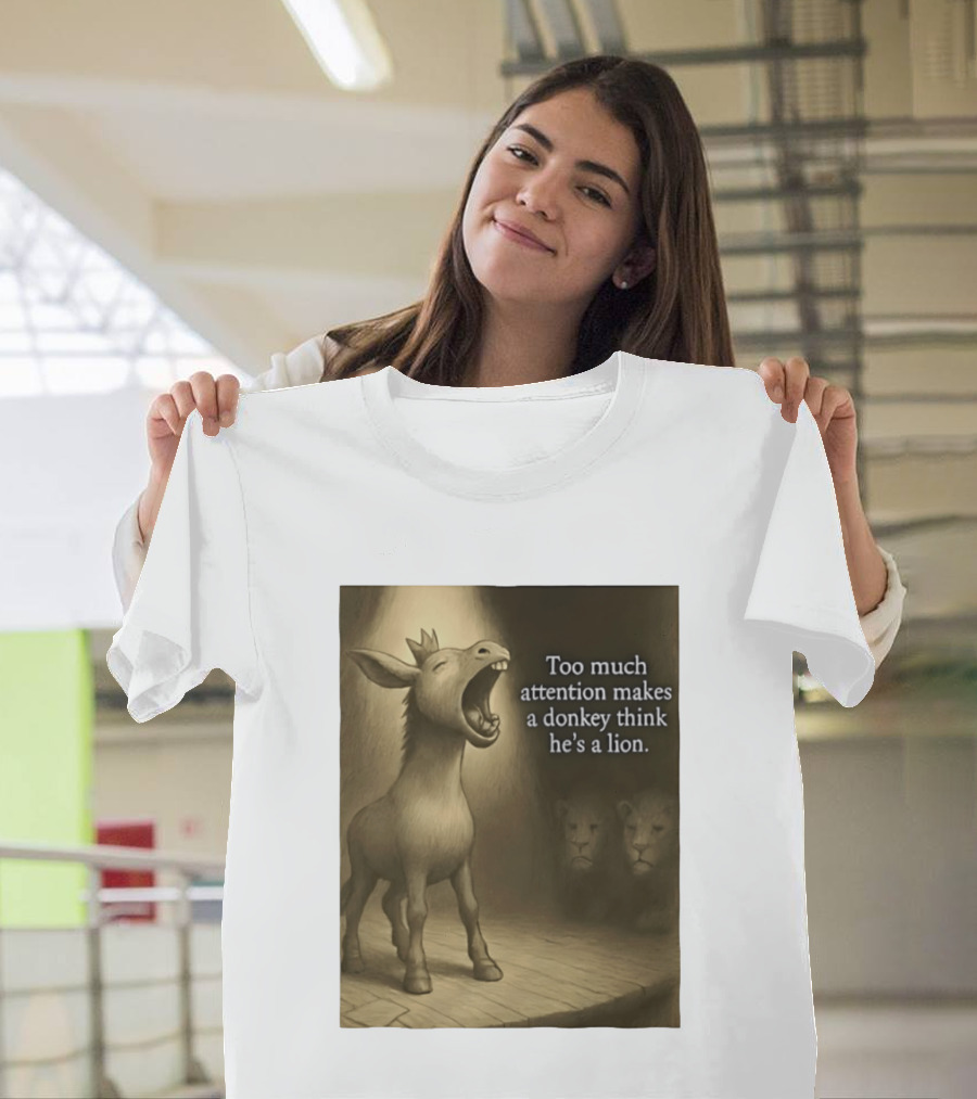 Too Much Attention Makes A Donkey Think He's A Lion Braying Wisdom T-Shirt