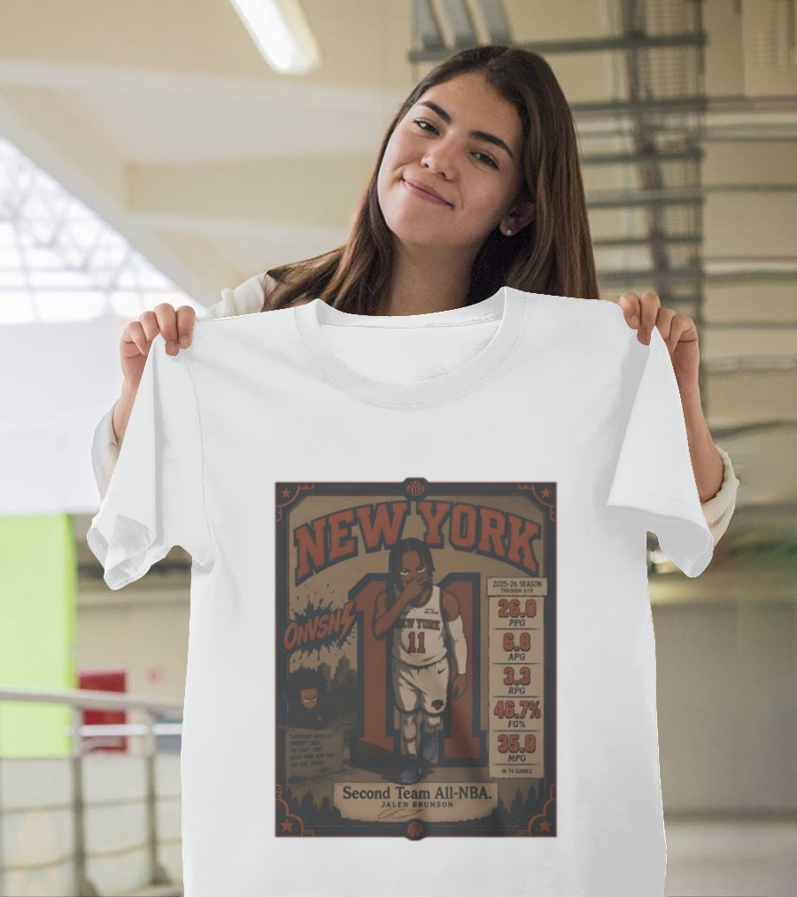 New York Knicks Jalen Brunson Second Team All NBA 2025 26 Season Stats And Animation T-Shirt