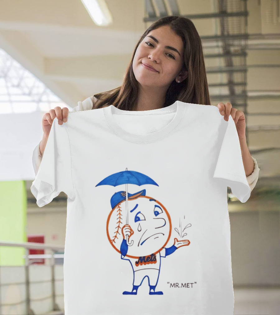 Mr Met New York Mets Rainy Day Mascot Umbrella Splash T-Shirt