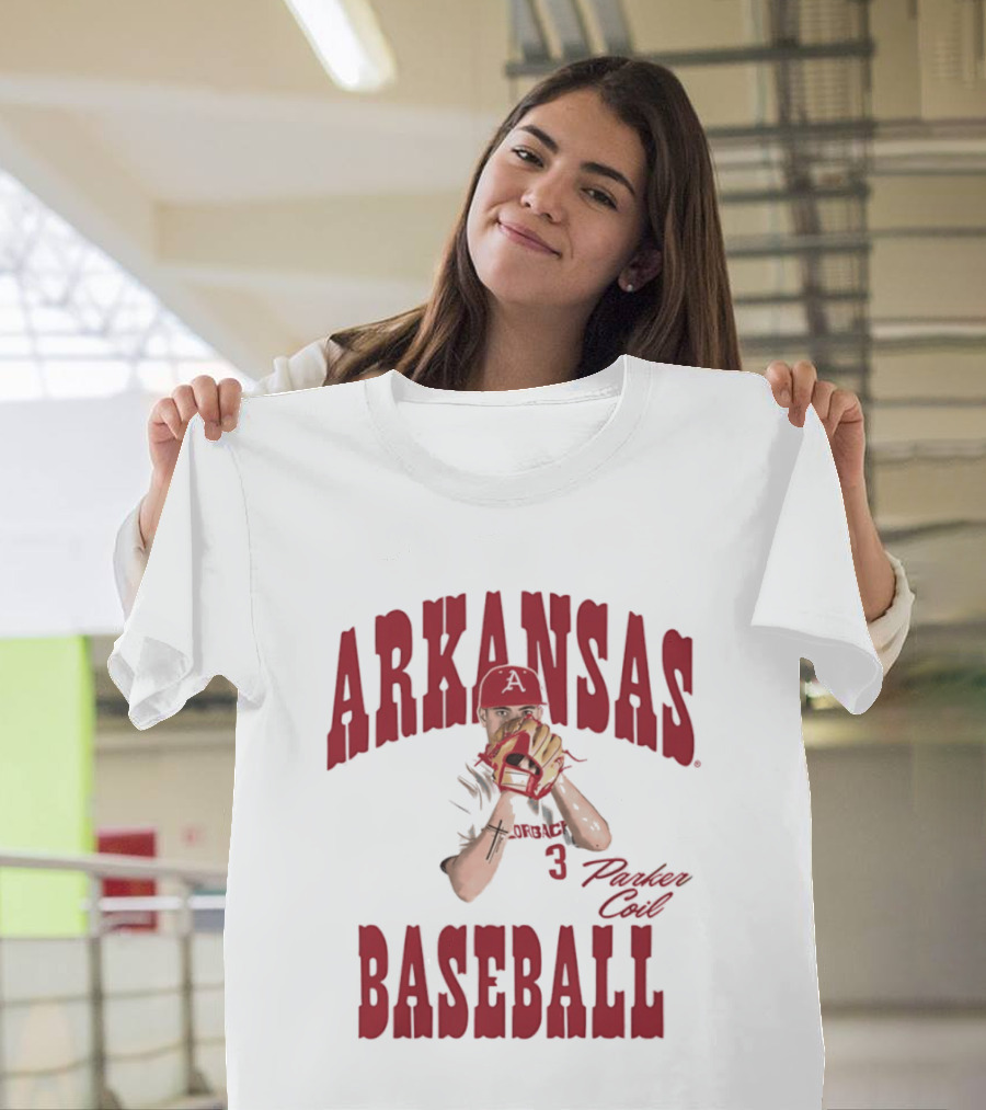 Arkansas Baseball Parker Coil Pitcher Glove Razorbacks Player 3 T-Shirt