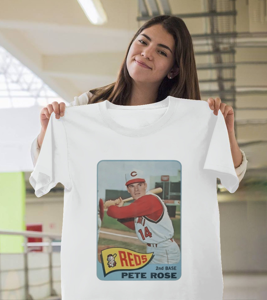 Cincinnati Reds Pete Rose 2nd Base Player Card Vintage Baseball T-Shirt