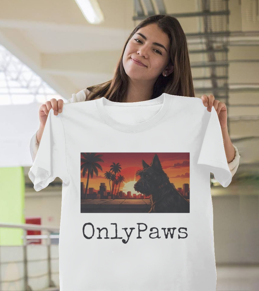 Scottish Terrier OnlyPaws Sunset Cityscape T-Shirt