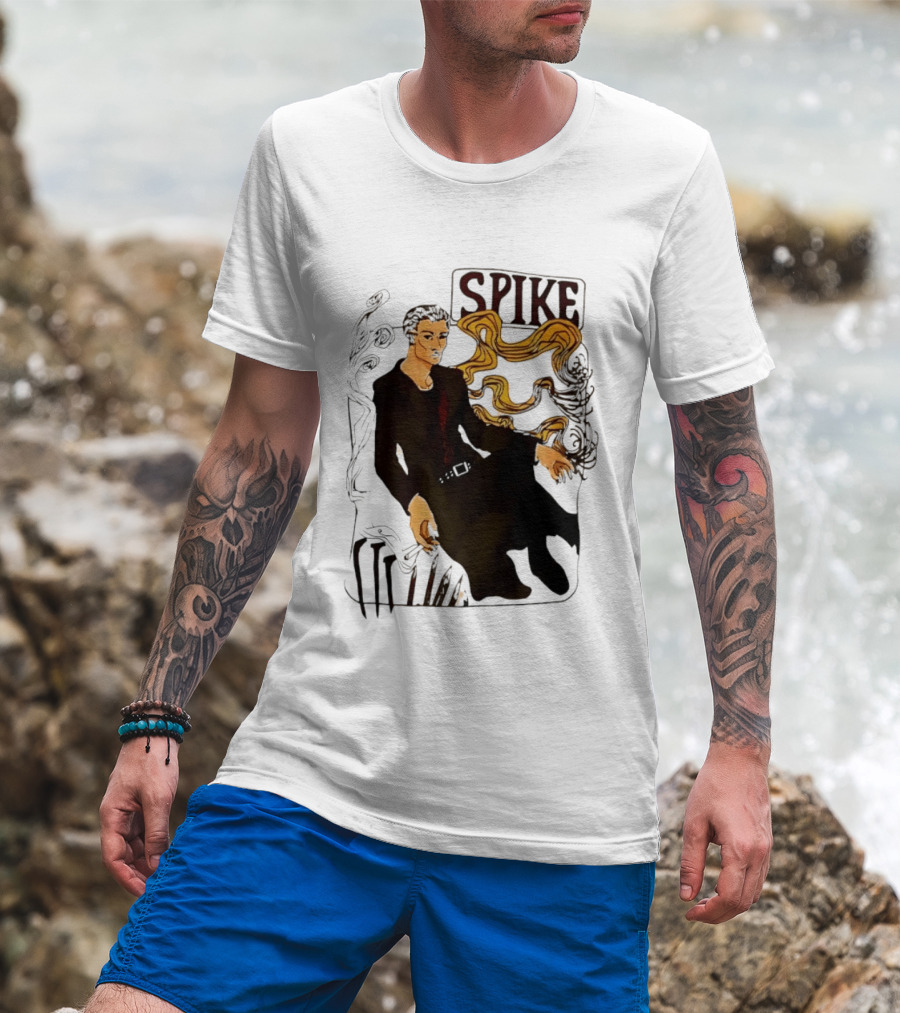 Spike Buffy The Vampire Slayer Illustrated Design With Abstract Vines And Accents T-Shirt
