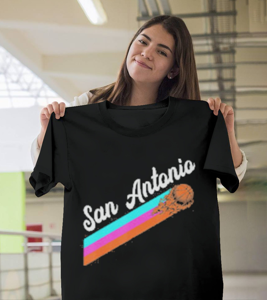 San Antonio Retro Basketball Multicolor Stripes T-Shirt