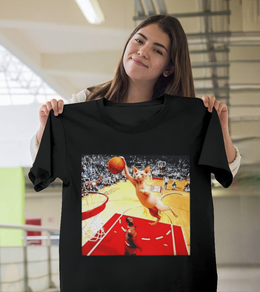 Sphynx Cat Slam Dunk Basketball Scene With Crowd T-Shirt