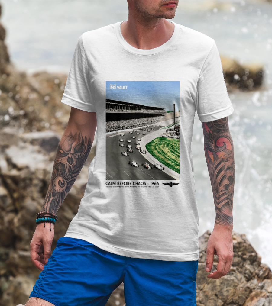 From The IMS Vault Calm Before Chaos 1966 Indianapolis Motor Speedway Racing Scene T-Shirt