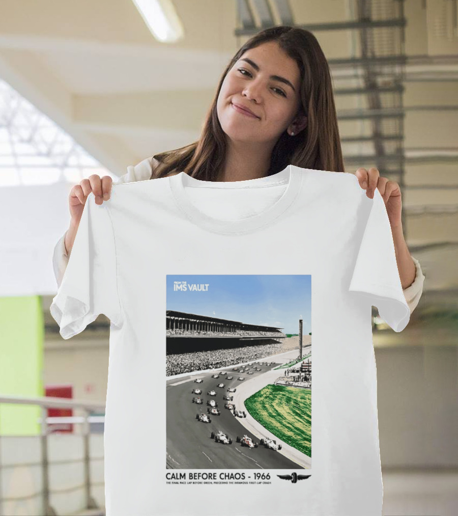 From The IMS Vault Calm Before Chaos 1966 Indianapolis Motor Speedway Racing Scene T-Shirt