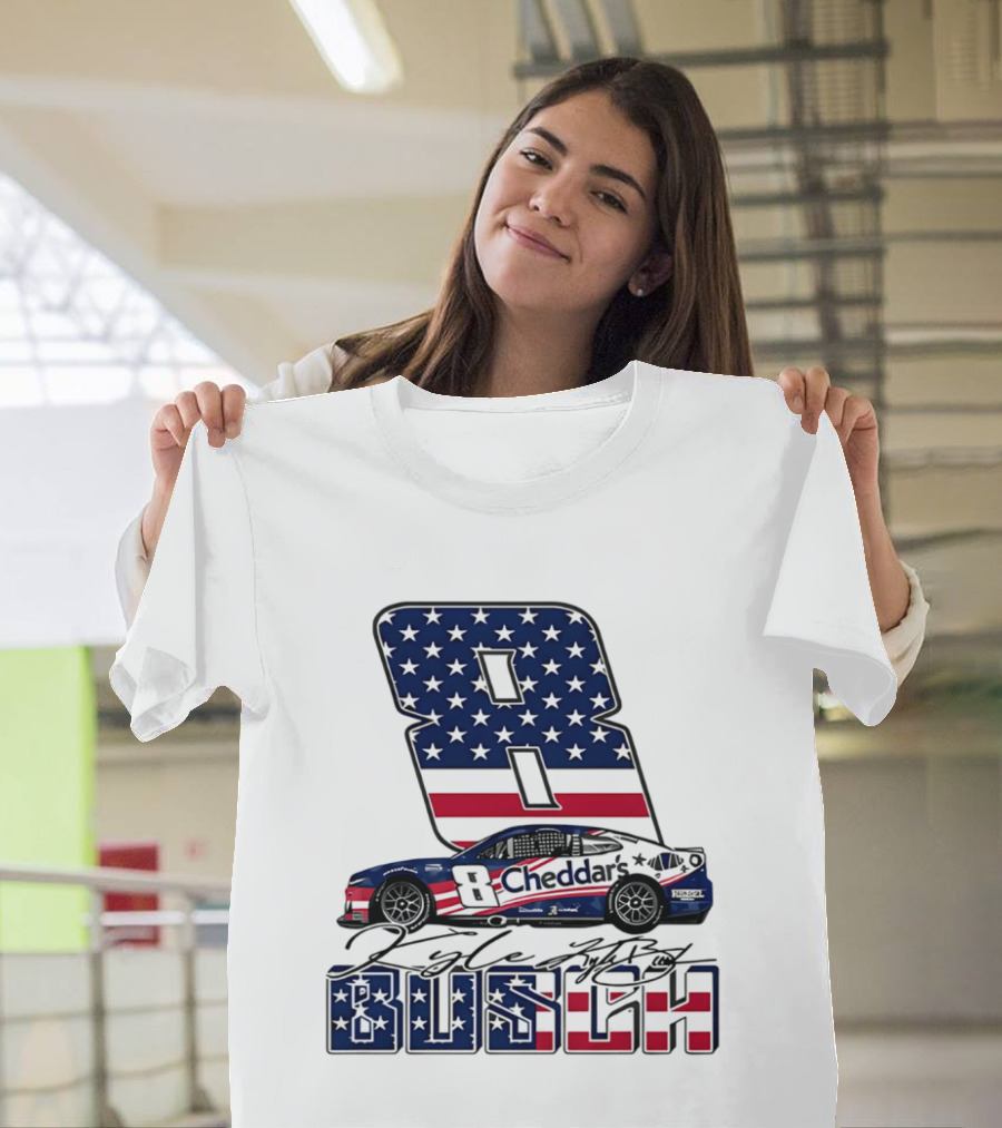 Kyle Busch Racing 8 American Flag Cheddar's Car Stars Stripes T-Shirt