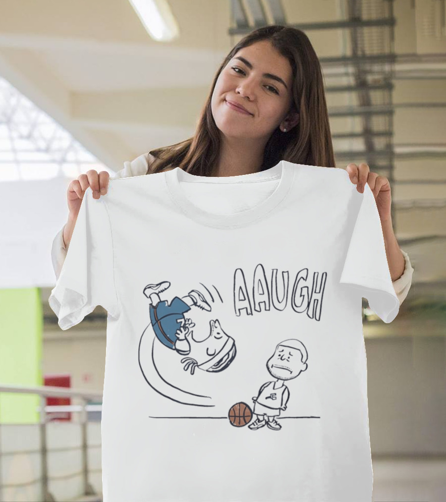 Los Angeles Lakers LeBron James And Peanuts Cartoon Basketball Scene Aaugh T-Shirt