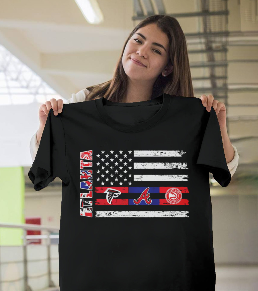 Atlanta Falcons Braves Hawks American Flag T-Shirt