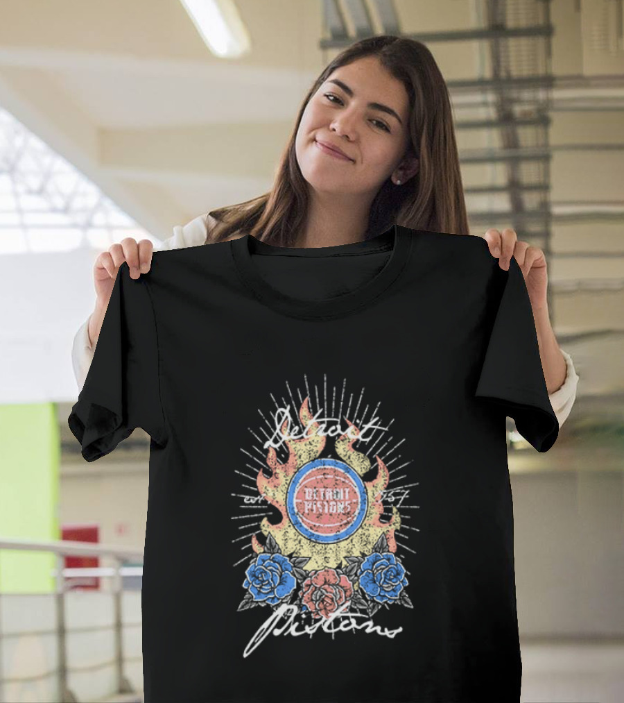 Detroit Pistons Fire Roses Basketball Est 1957 T-Shirt