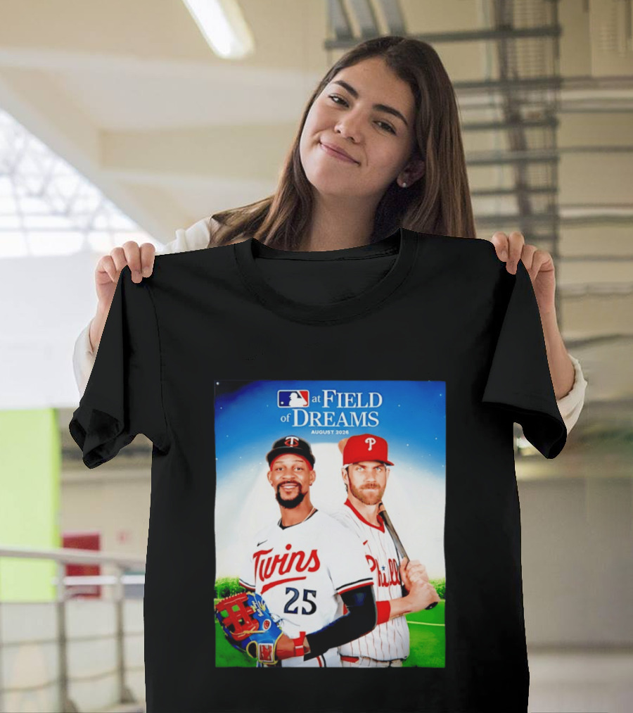 Twins Buxton Vs Phillies Harper MLB At Field Of Dreams August 2026 T-Shirt
