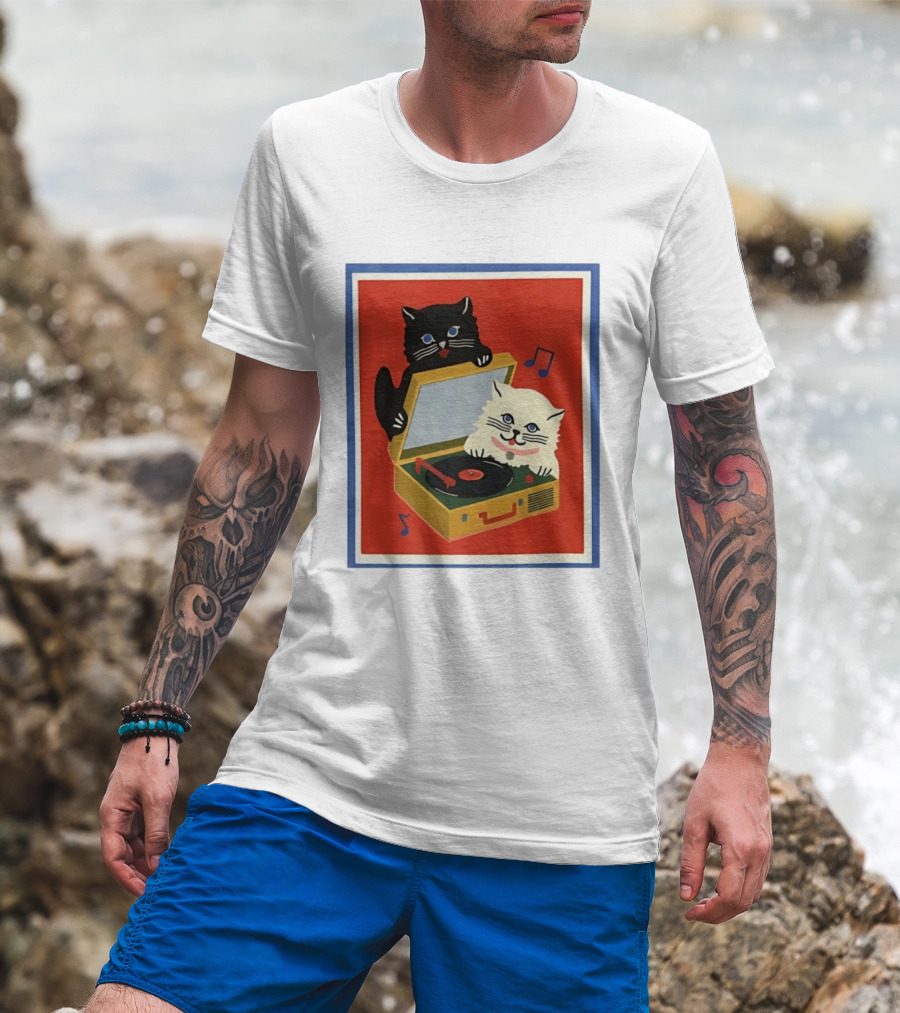 Alley Cats With Record Player And Musical Notes T-Shirt